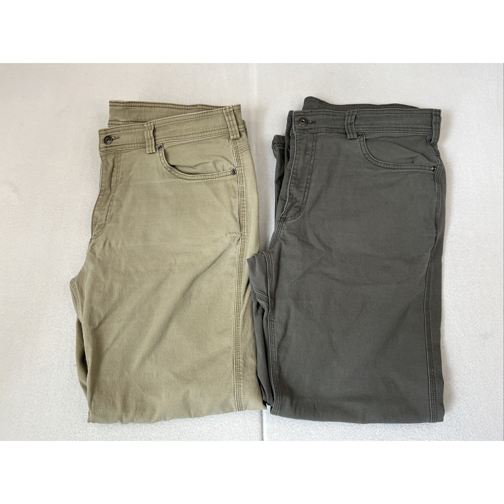 2 Duluth Flex Fire Hose Pants Men's 38x30 Relaxed Fit 5-Pocket Khaki Work Canvas